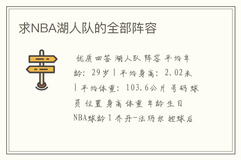 求NBA湖人队的全部阵容