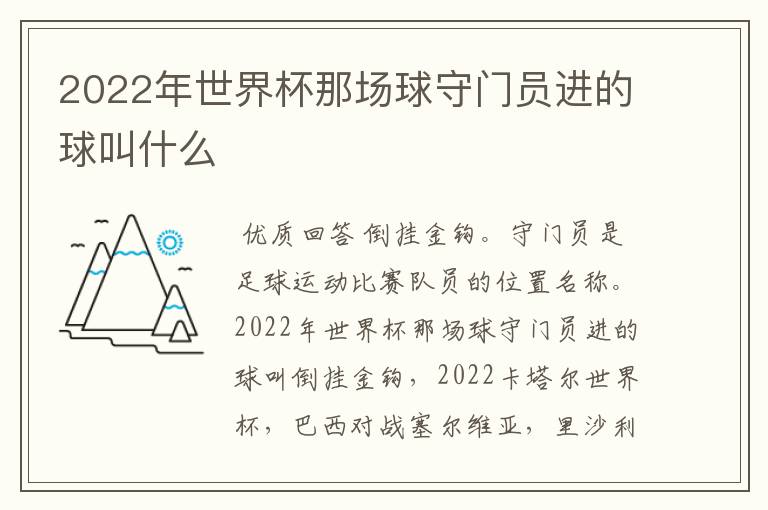 2022年世界杯那场球守门员进的球叫什么