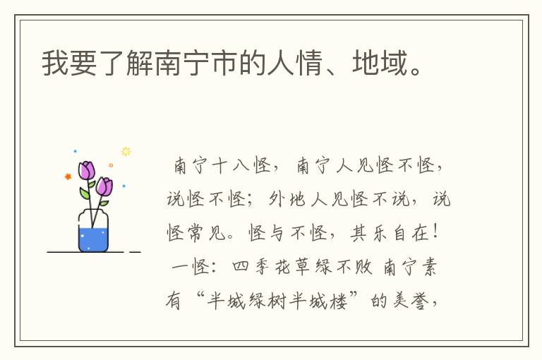我要了解南宁市的人情、地域。