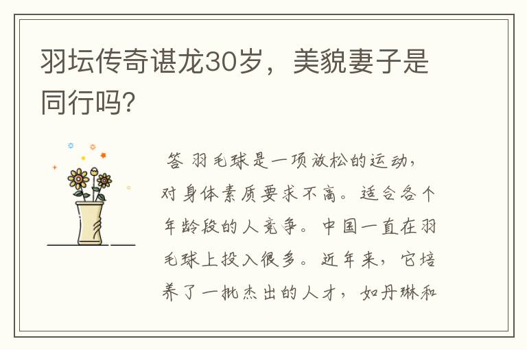 羽坛传奇谌龙30岁,美貌妻子是同行吗?