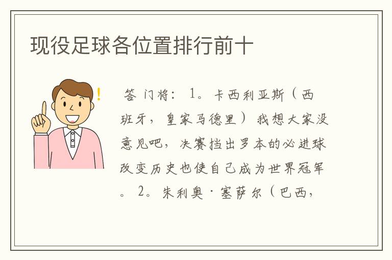 现役足球各位置排行前十