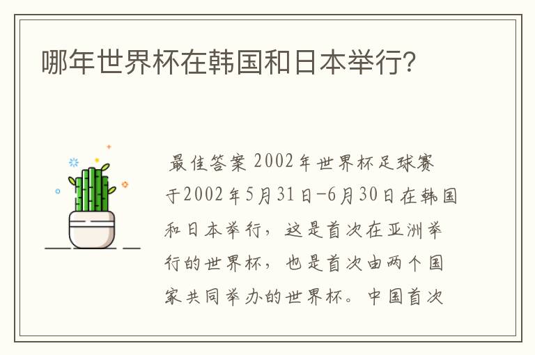 哪年世界杯在韩国和日本举行?