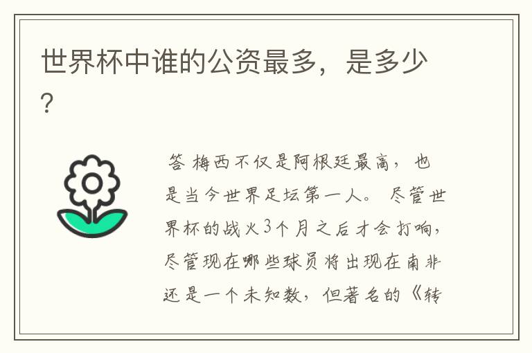 世界杯中谁的公资最多,是多少?