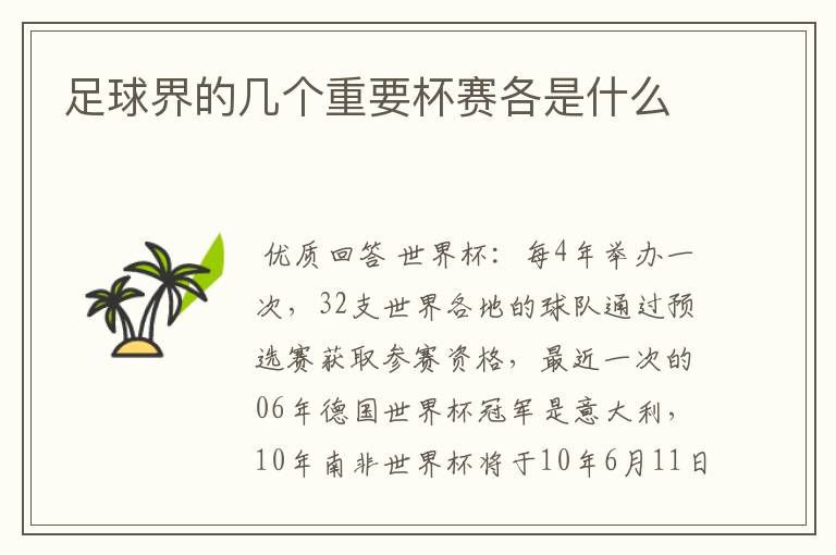 足球界的几个重要杯赛各是什么