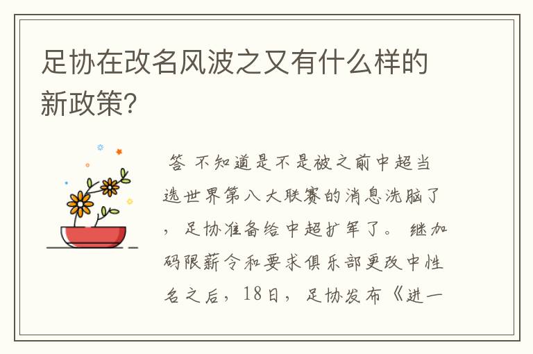 足协在改名风波之又有什么样的新政策?