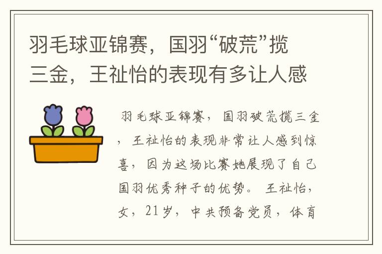 羽毛球亚锦赛,国羽“破荒”揽三金,王祉怡的表现有多让人感到惊喜?