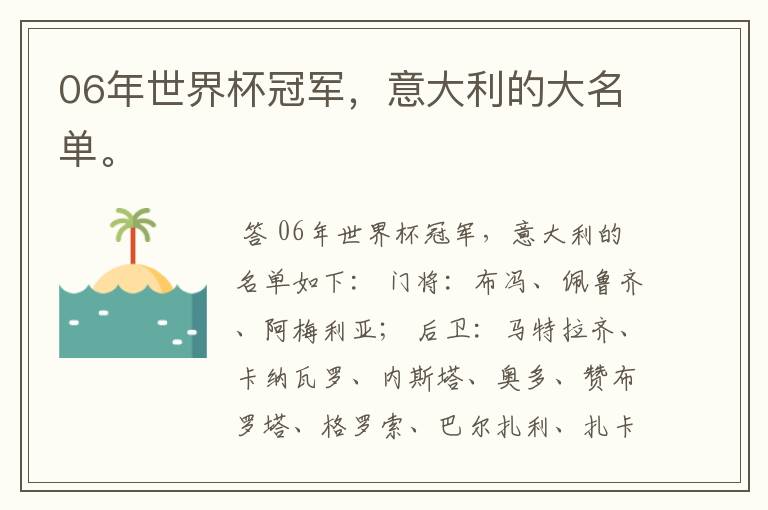 06年世界杯冠军,意大利的大名单。
