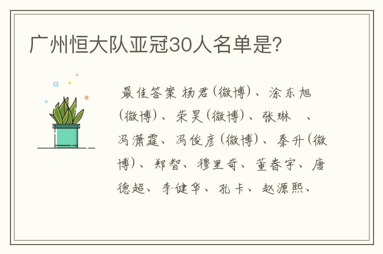 广州恒大队亚冠30人名单是?