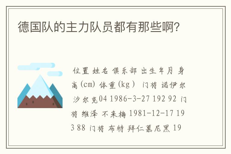 德国队的主力队员都有那些啊?