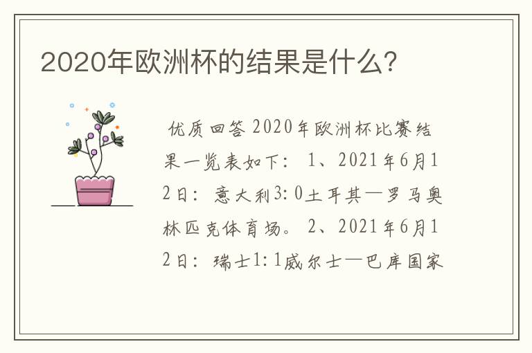2020年欧洲杯的结果是什么?