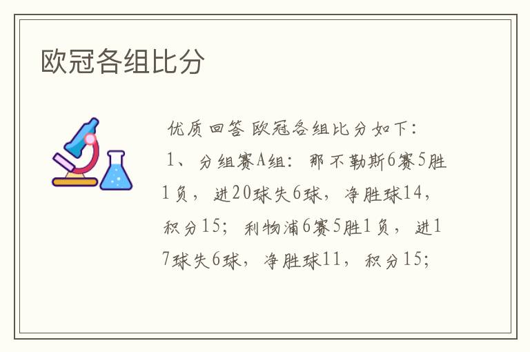 欧冠各组比分