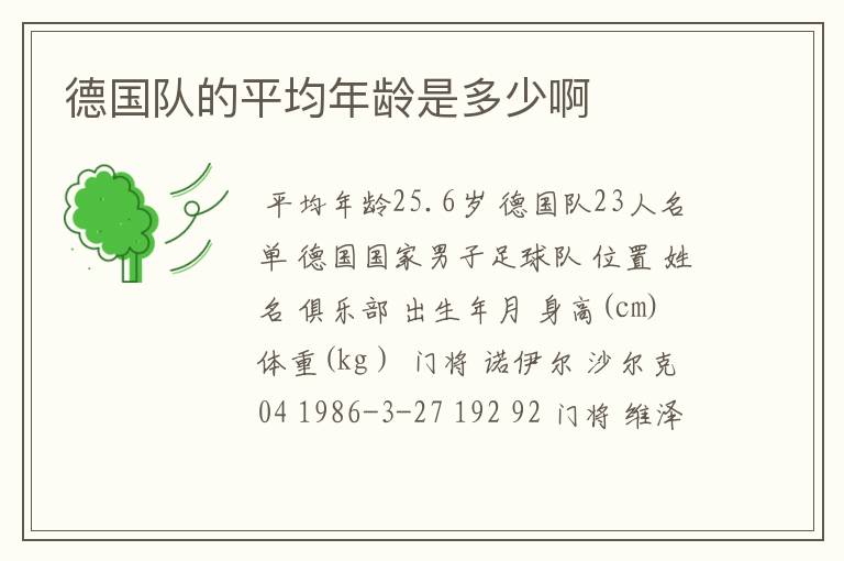 德国队的平均年龄是多少啊