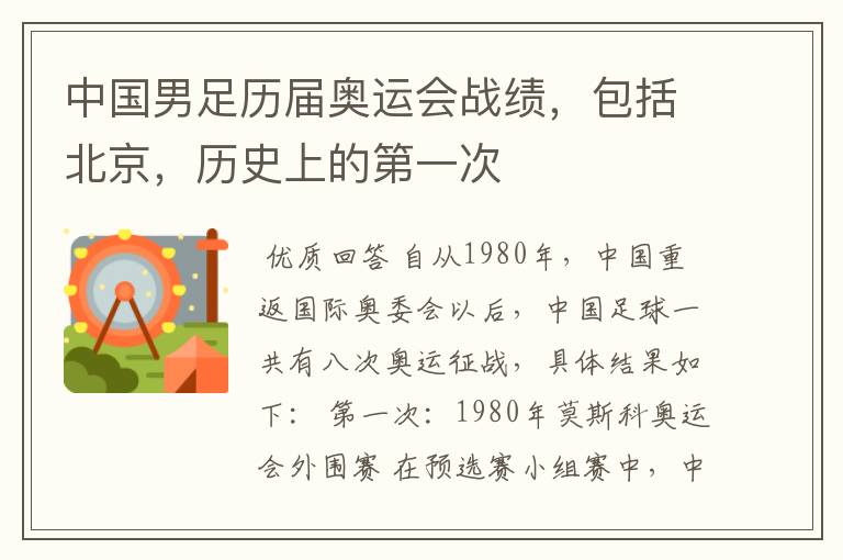中国男足历届奥运会战绩,包括北京,历史上的第一次
