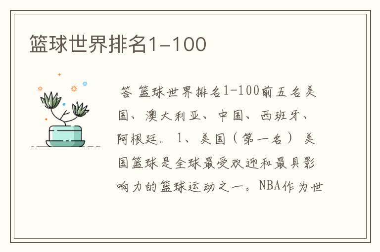 篮球世界排名1-100