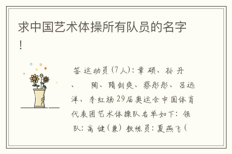 求中国艺术体操所有队员的名字!