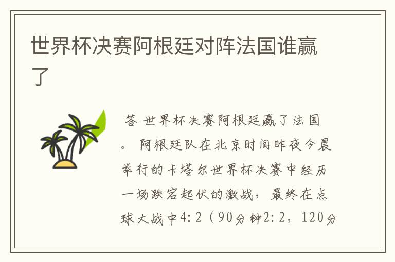 世界杯决赛阿根廷对阵法国谁赢了