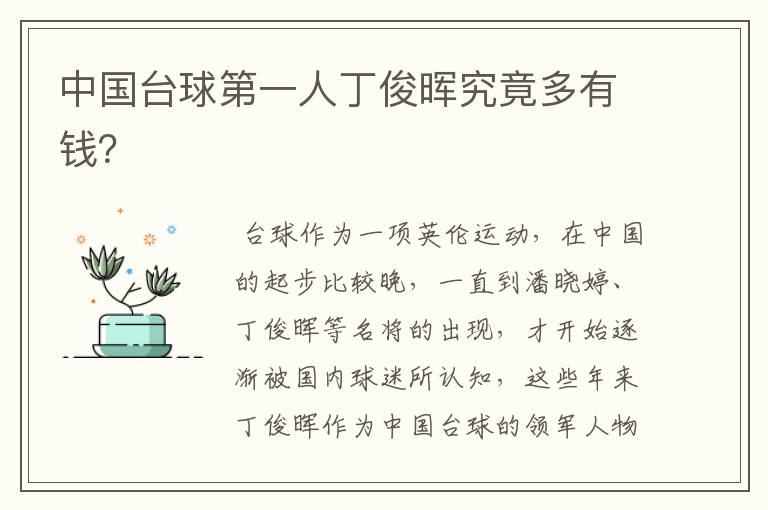 中国台球第一人丁俊晖究竟多有钱?