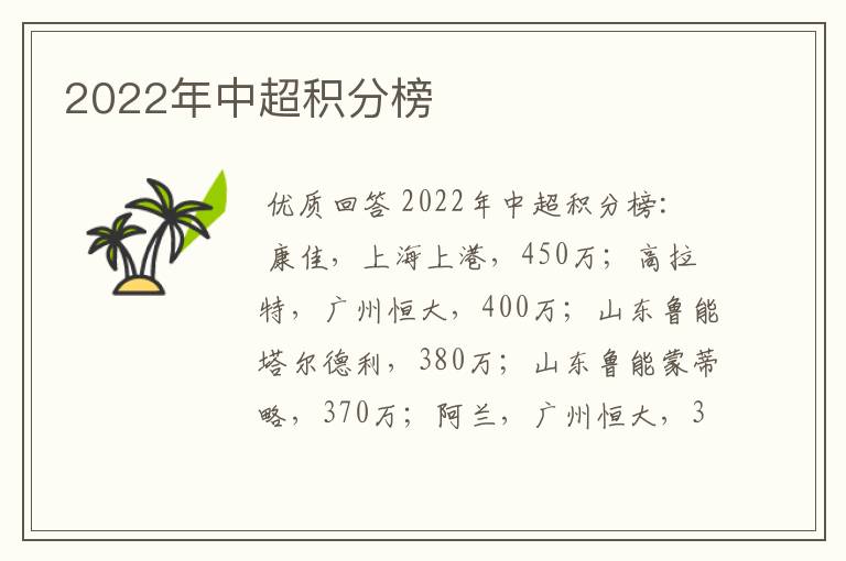 2022年中超积分榜