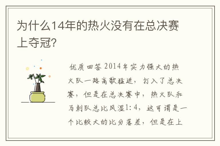 为什么14年的热火没有在总决赛上夺冠?