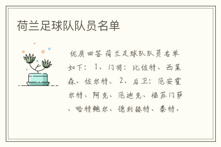 荷兰足球队队员名单