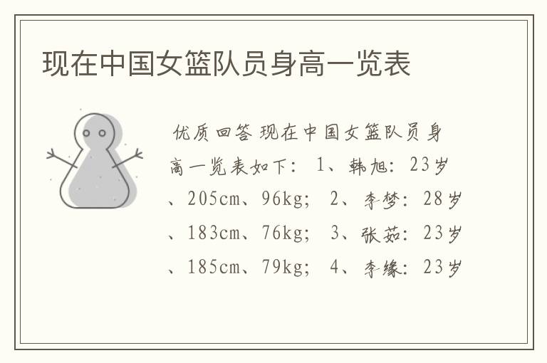 现在中国女篮队员身高一览表