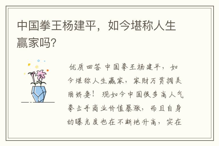 中国拳王杨建平,如今堪称人生赢家吗?