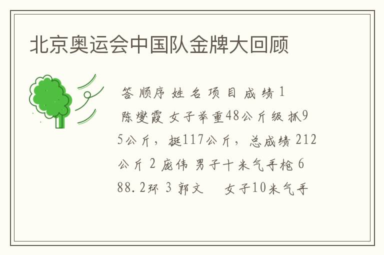 北京奥运会中国队金牌大回顾
