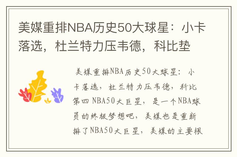 美媒重排NBA历史50大球星:小卡落选,杜兰特力压韦德,科比垫底吗?