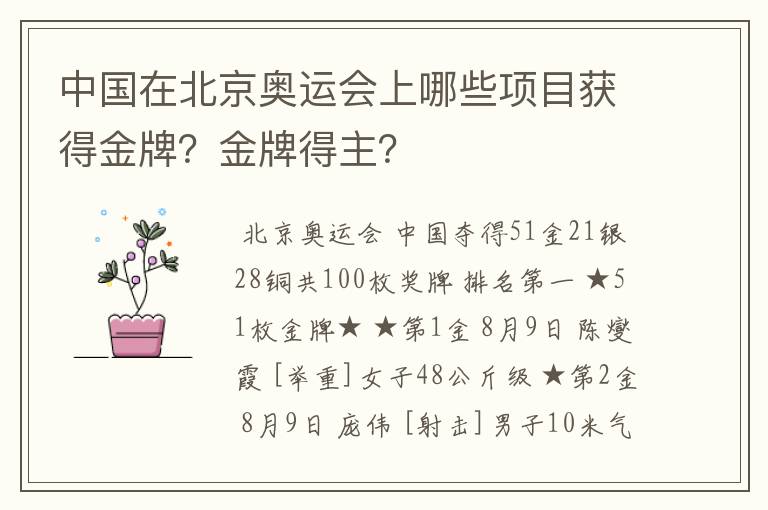中国在北京奥运会上哪些项目获得金牌?金牌得主?