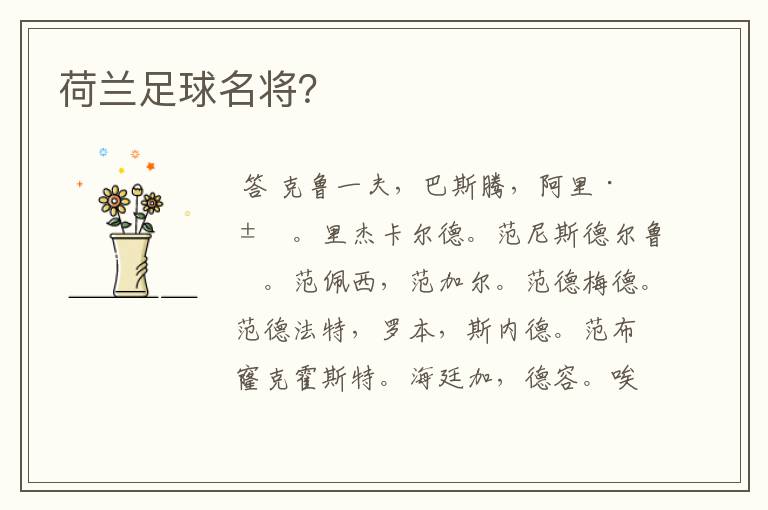 荷兰足球名将?