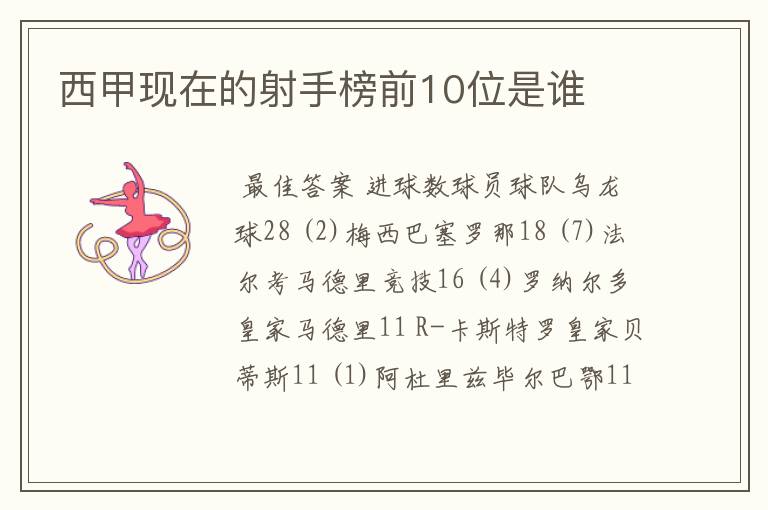 西甲现在的射手榜前10位是谁