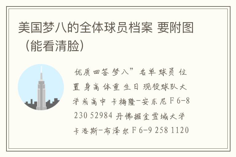 美国梦八的全体球员档案 要附图(能看清脸)