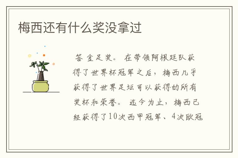 梅西还有什么奖没拿过