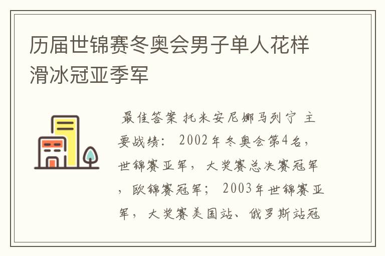 历届世锦赛冬奥会男子单人花样滑冰冠亚季军