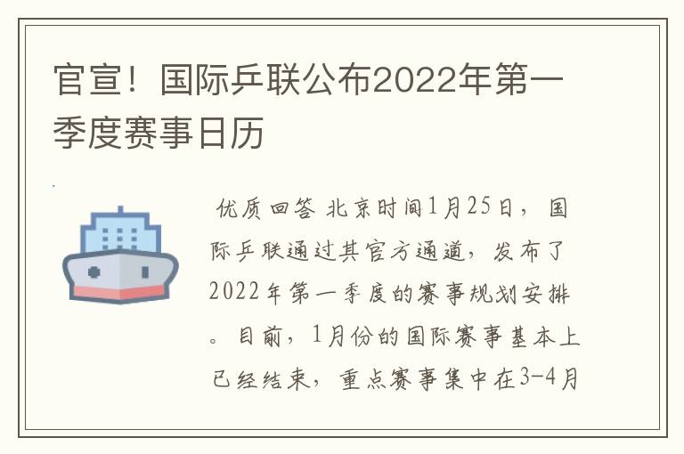 官宣!国际乒联公布2022年第一季度赛事日历