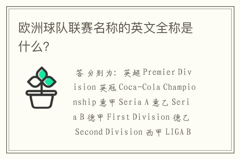 欧洲球队联赛名称的英文全称是什么?