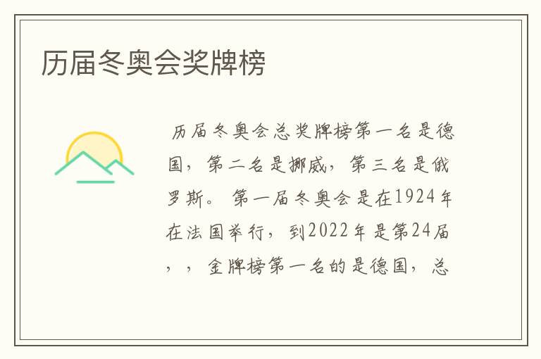 历届冬奥会奖牌榜