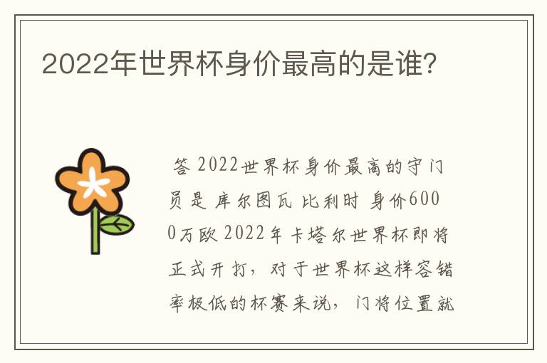 2022年世界杯身价最高的是谁?