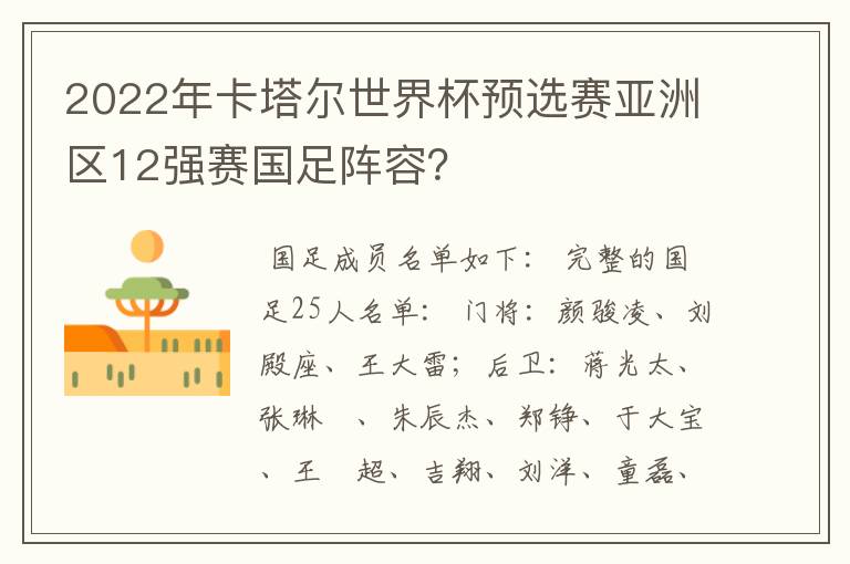 2022年卡塔尔世界杯预选赛亚洲区12强赛国足阵容?