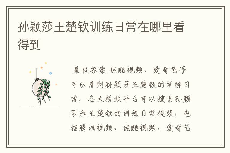 孙颖莎王楚钦训练日常在哪里看得到