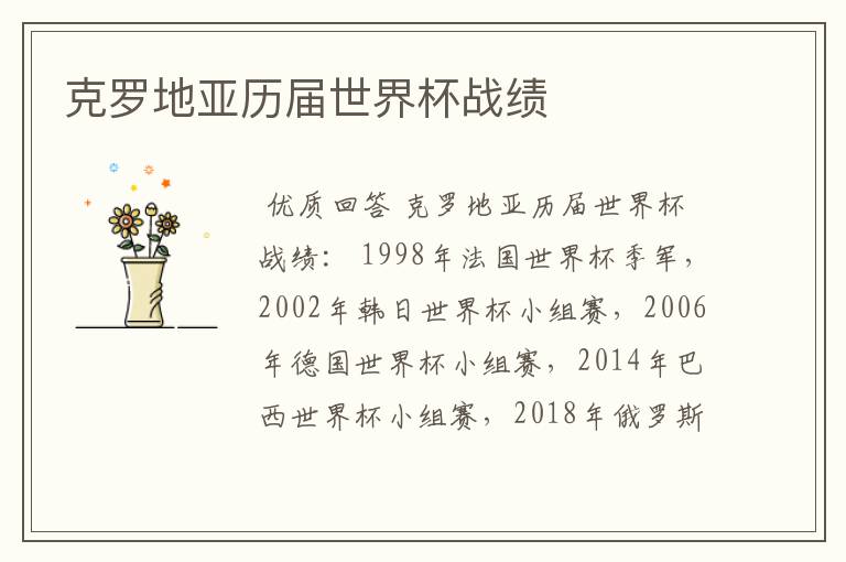 克罗地亚历届世界杯战绩