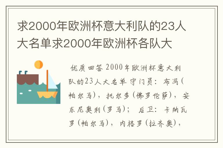求2000年欧洲杯意大利队的23人大名单求2000年欧洲杯各队大