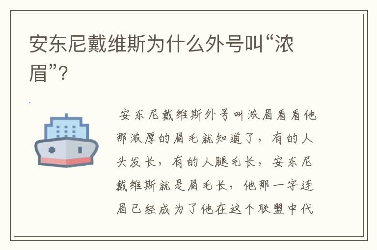 安东尼戴维斯为什么外号叫“浓眉”?