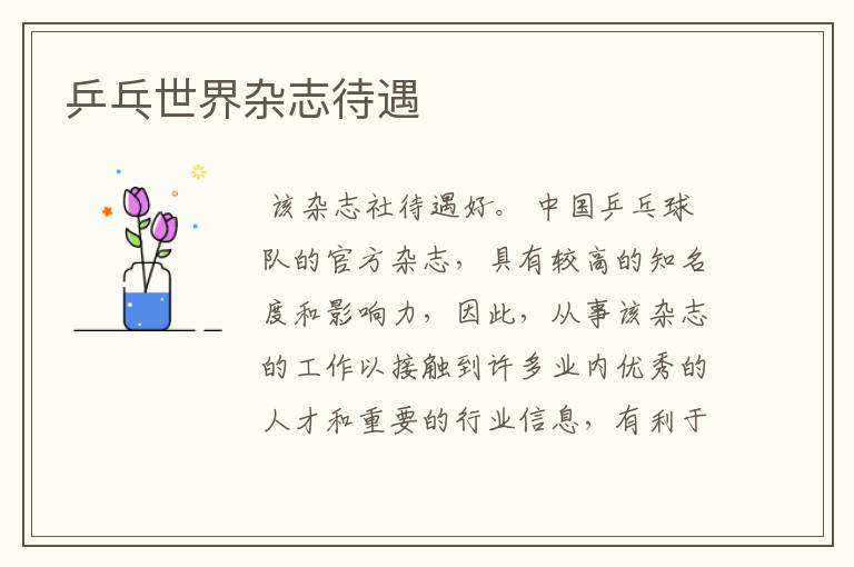 乒乓世界杂志待遇