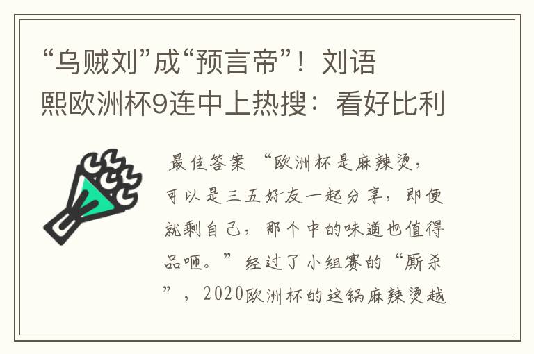 “乌贼刘”成“预言帝”!刘语熙欧洲杯9连中上热搜:看好比利时