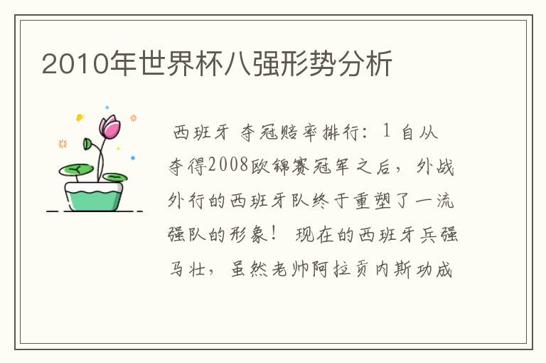 2010年世界杯八强形势分析