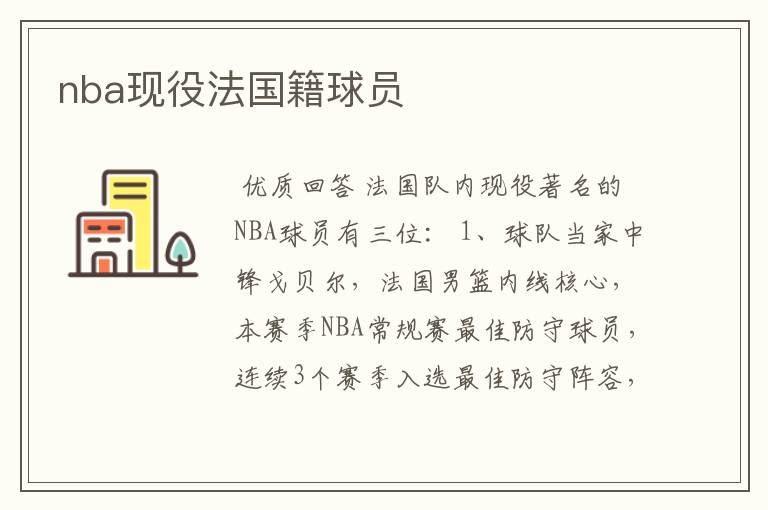 nba现役法国籍球员