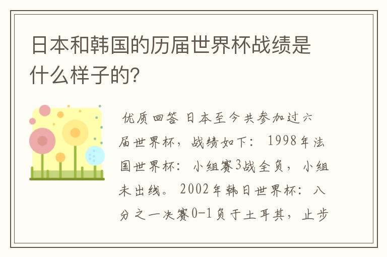 日本和韩国的历届世界杯战绩是什么样子的?
