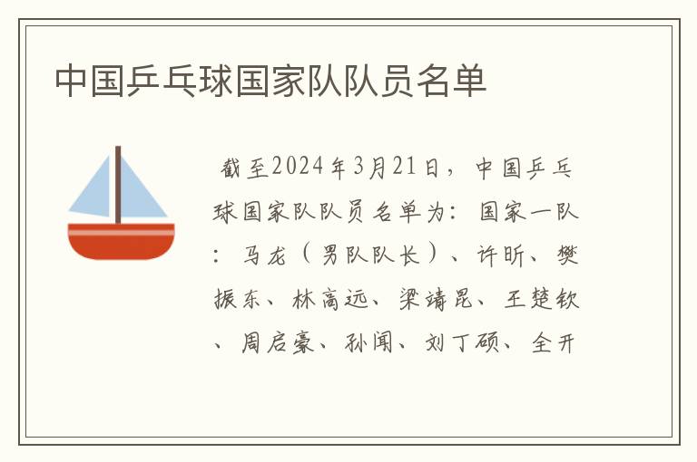 中国乒乓球国家队队员名单