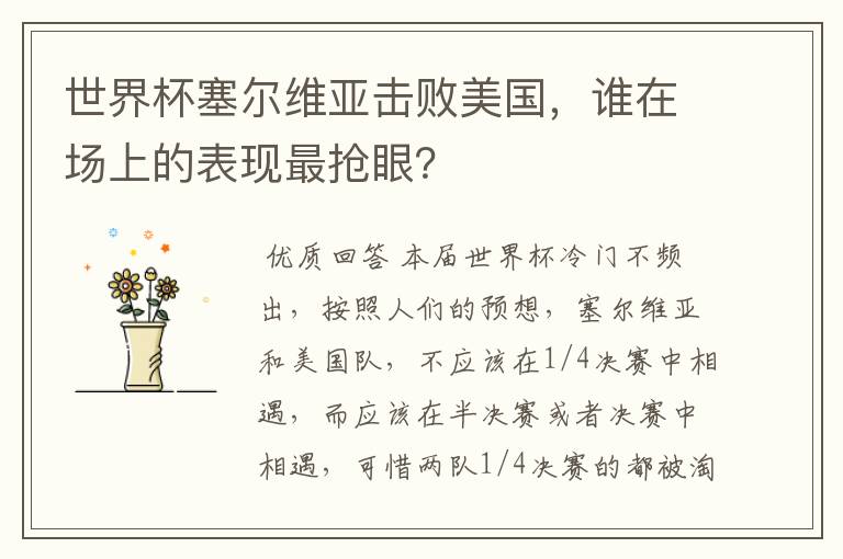 世界杯塞尔维亚击败美国,谁在场上的表现最抢眼?
